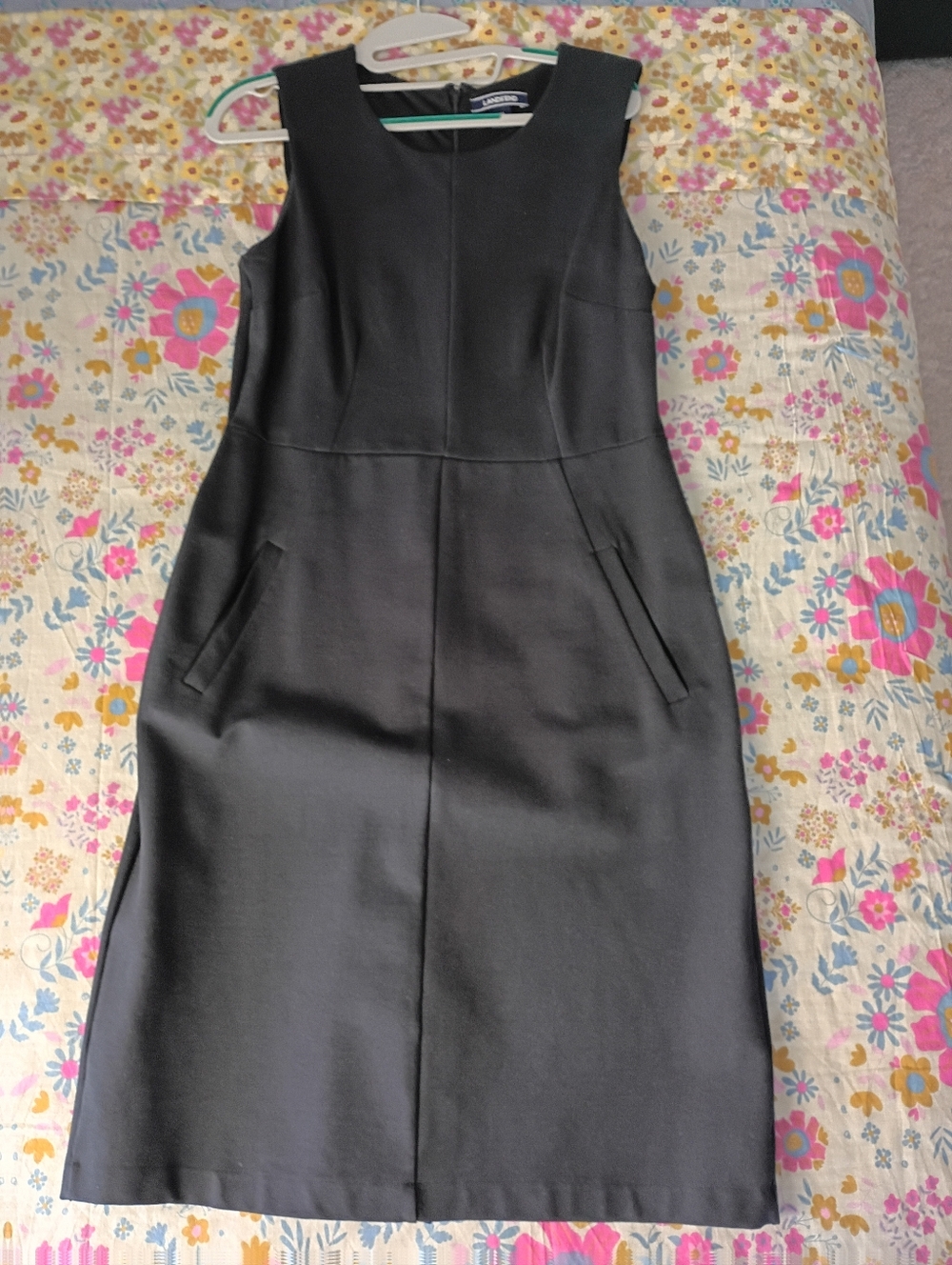 Lands' End Black Sleeveless Midi Sheath Dress